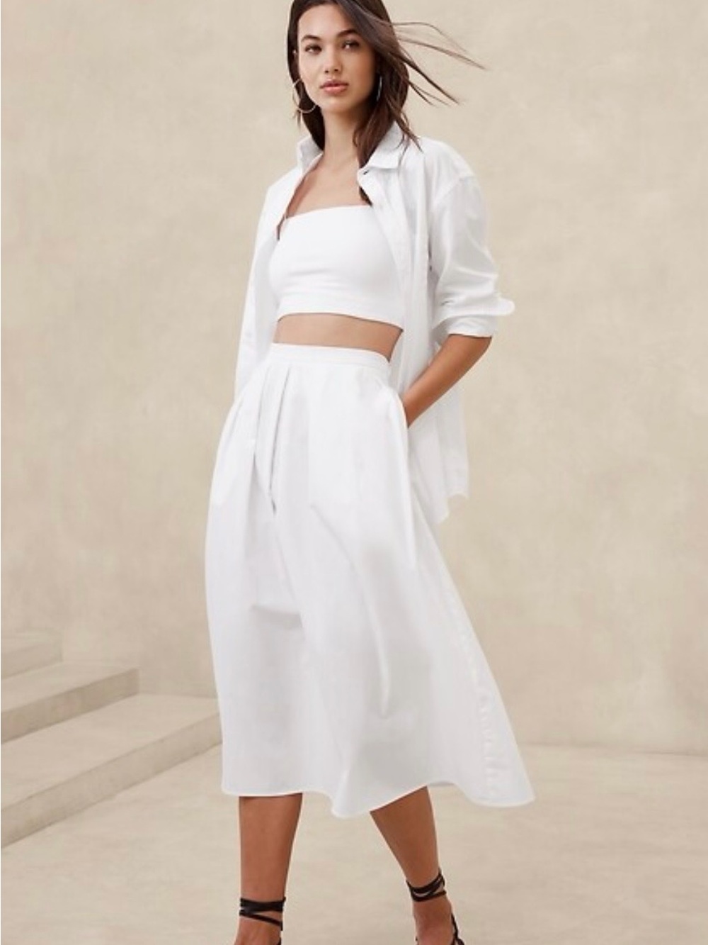 Banana republic pleated White Midi Skirt